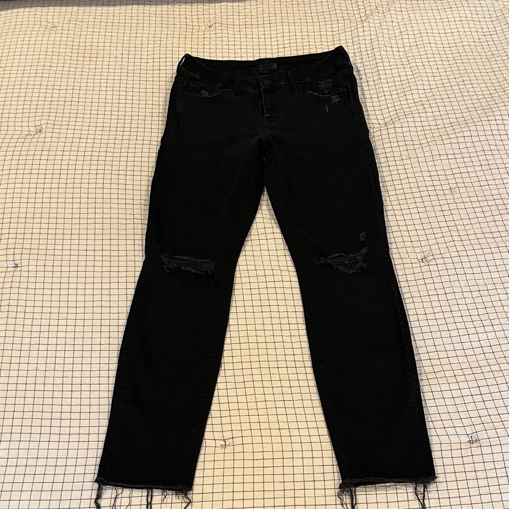 MOTHER Black Distressed Ankle Jeans